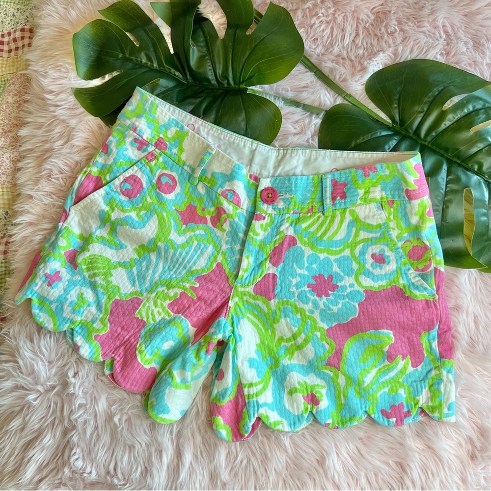 Lilly Pulitzer The Buttercup Short A Delicacy Pink Floral Scallop Hem Sz 0